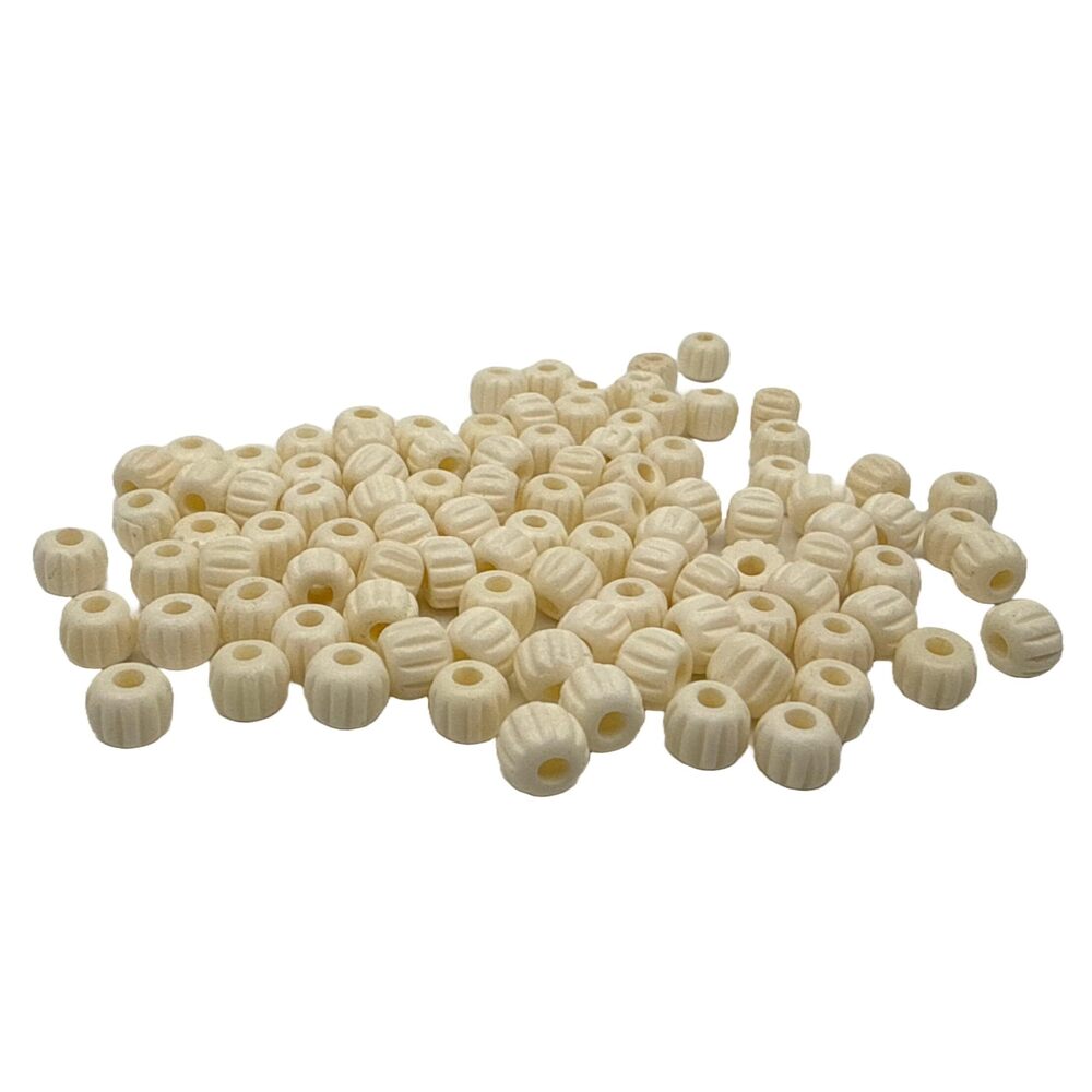 6691 Natural Buffalo Bone Beads 6mm Round Fluted 2mm Hole Ivory White